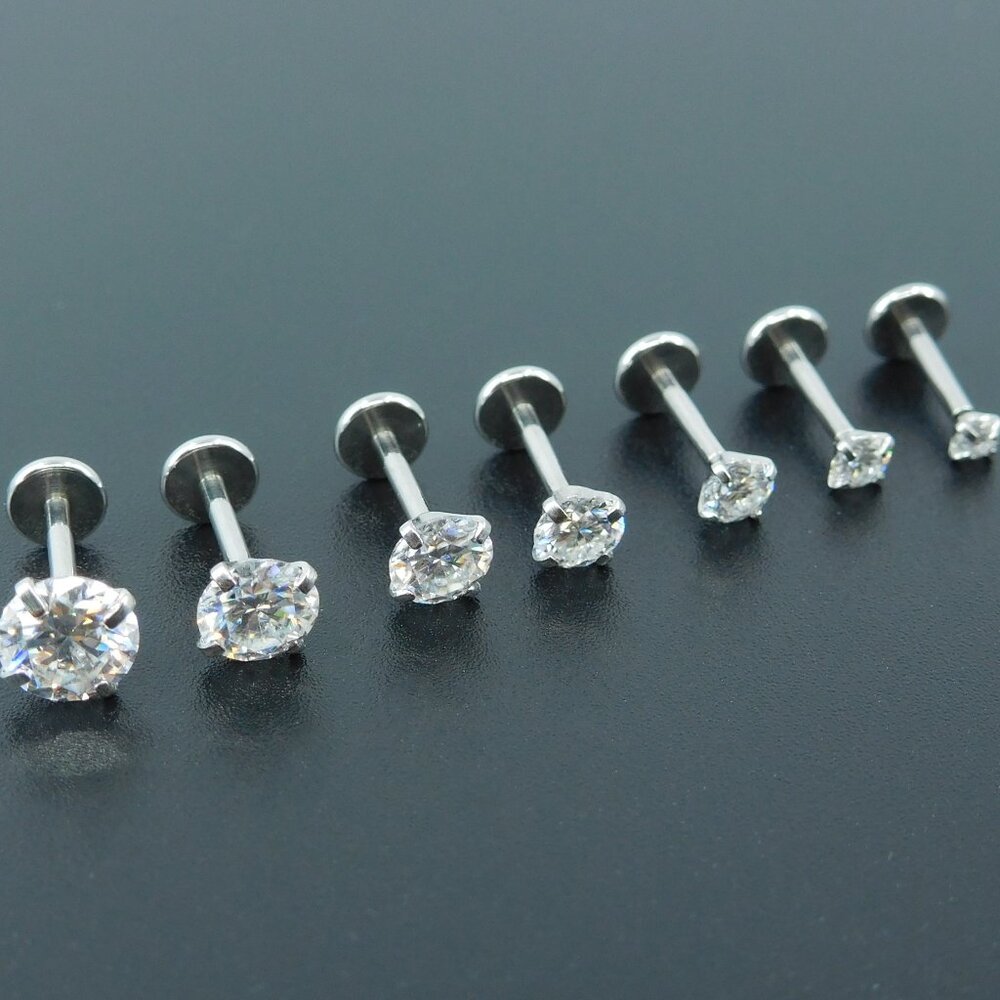 Clear Moissanite Stud Earring: Stainless Steel Push Pin Nose Cartilage Ring - Picture 7 of 8